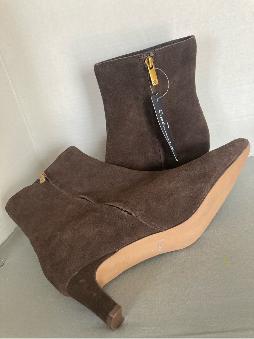 Brown Suede Ankle Boots with Side Zip - Women's - Picture 4 of 7